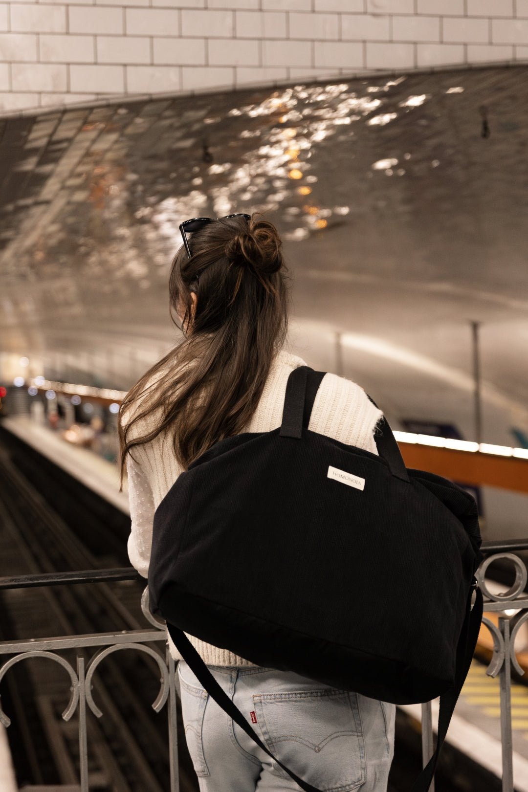 Sac weekend Homonoia en velours côtelé noir 