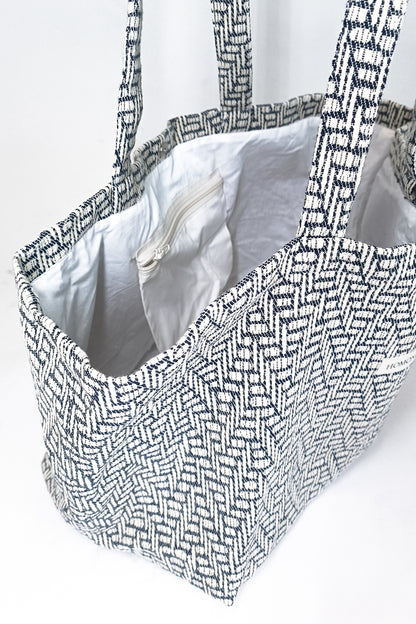 Sac cabas Marguerite jacquard noir et blanc