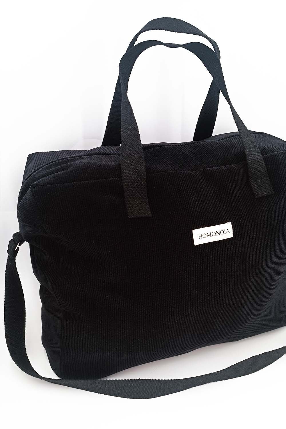 Sac weekend Homonoia made in France en velours côtelé noir