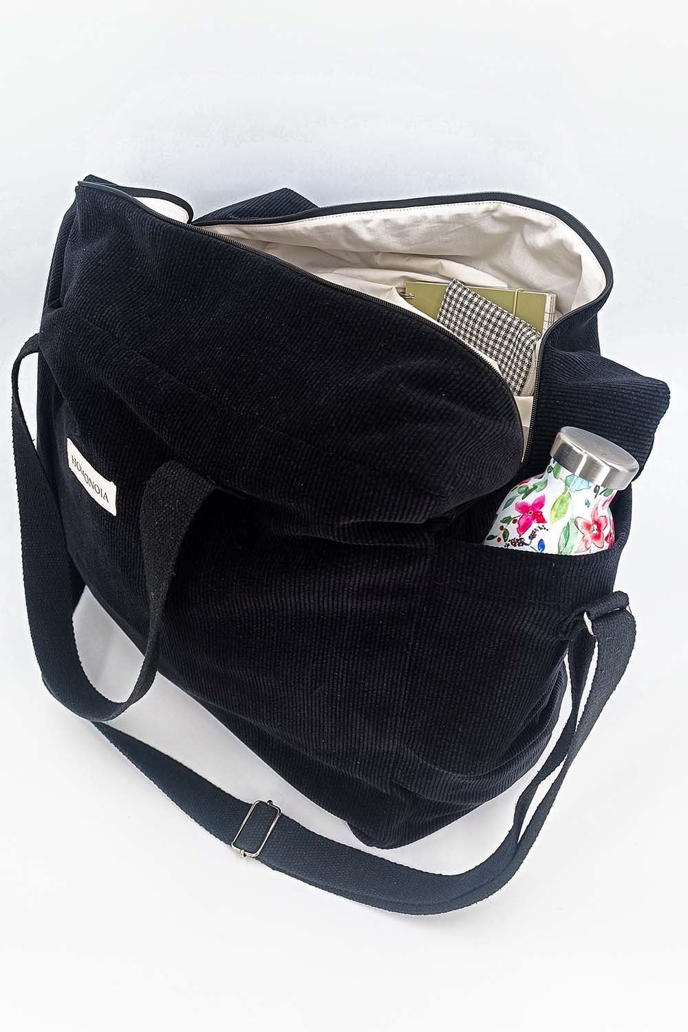 Sac weekend noir en velours côtelé Homonoia 