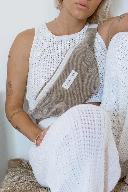 Banane Simone en velours côtelé taupe