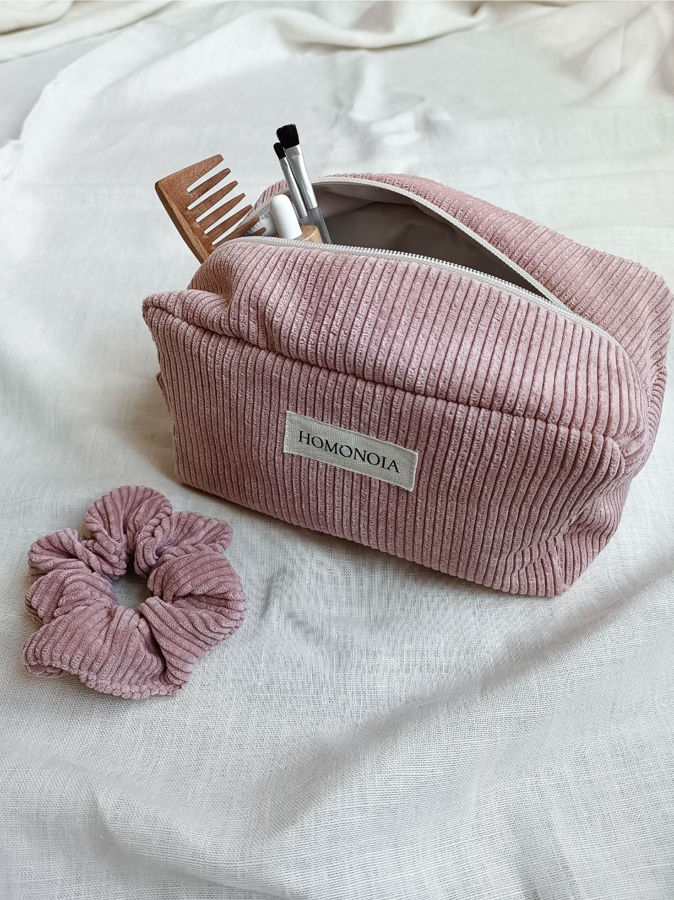 Trousse de toilette Rosa velours côtelé rose